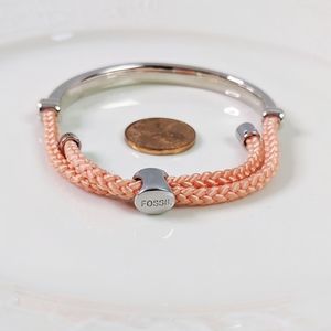 Fossil Silver Tone & Peach Enamel Pull Bracelet